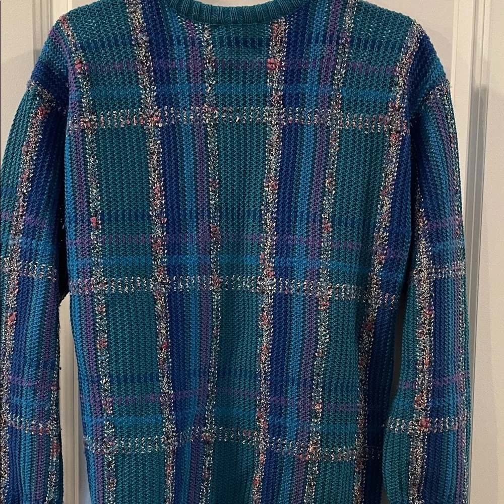 VINTAGE! Colorful Teal, Blue, & Purple Retro Cardigan, Women’s Medium - Picture 3 of 9